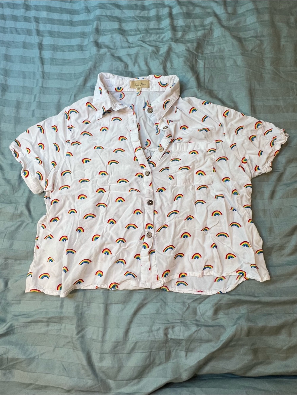 Love Notes White Button-Down Shirt with Rainbow Print